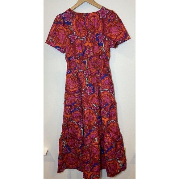 Baltic Born Palmer Tiered Maxi Dress Red Orange Pink Blue Floral S - Picture 5 of 6